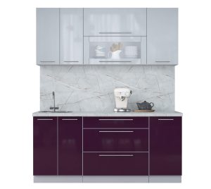 ГОТОВАЯ КУХНЯ ПЛАСТИК 1,8В (ТУМАННЫЙ ГЛЯНЕЦ/ СЛИВА ГЛЯНЕЦ)