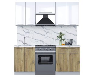 ГОТОВАЯ КУХНЯ ПЛАСТИК 1,9А (БЕЛЫЙ ГЛЯНЕЦ/ ДУБ ЭПОКСИД)