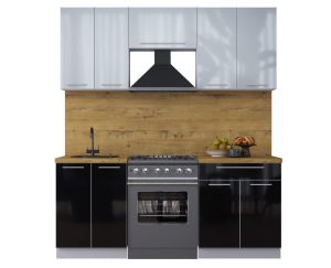 ГОТОВАЯ КУХНЯ ПЛАСТИК 1,9А (ТУМАННЫЙ ГЛЯНЕЦ/ ЧЕРНЫЙ ГЛЯНЕЦ)