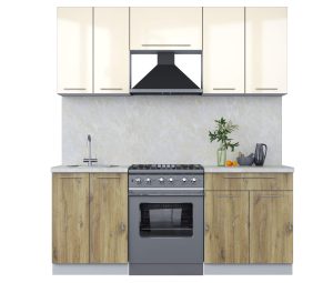 ГОТОВАЯ КУХНЯ ПЛАСТИК 1,9А (ВАНИЛЬ ГЛЯНЕЦ/ ДУБ ЭПОКСИД)