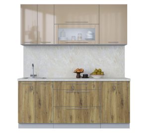 ГОТОВАЯ КУХНЯ ПЛАСТИК 1,9В (КАПУЧИНО ГЛЯНЕЦ/ ДУБ ЭПОКСИД)