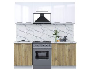 ГОТОВАЯ КУХНЯ ПЛАСТИК 1,5А (БЕЛЫЙ ГЛЯНЕЦ/ ДУБ ЭПОКСИД)