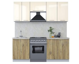 ГОТОВАЯ КУХНЯ ПЛАСТИК 1,5А (ВАНИЛЬ ГЛЯНЕЦ/ ДУБ ЭПОКСИД)