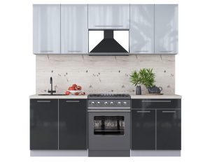 ГОТОВАЯ КУХНЯ ПЛАСТИК 2,1А (ТУМАННЫЙ ГЛЯНЕЦ/ АНТРАЦИТ)