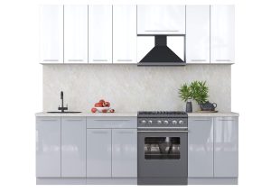 ГОТОВАЯ КУХНЯ ПЛАСТИК 2,4А (БЕЛЫЙ ГЛЯНЕЦ/ ТУМАННЫЙ ГЛЯНЕЦ)