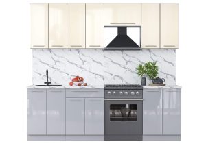 ГОТОВАЯ КУХНЯ ПЛАСТИК 2,4А (ВАНИЛЬ ГЛЯНЕЦ/ ТУМАННЫЙ ГЛЯНЕЦ)