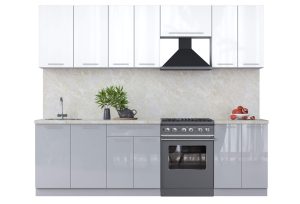 ГОТОВАЯ КУХНЯ ПЛАСТИК 2,6А (БЕЛЫЙ ГЛЯНЕЦ/ ТУМАННЫЙ ГЛЯНЕЦ)