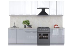 ГОТОВАЯ КУХНЯ ПЛАСТИК 2,7А (БЕЛЫЙ ГЛЯНЕЦ/ ТУМАННЫЙ ГЛЯНЕЦ)