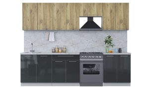 ГОТОВАЯ КУХНЯ ПЛАСТИК 2,8А (ДУБ ЭПОКСИД/ АНТРАЦИТ)