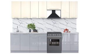 ГОТОВАЯ КУХНЯ ПЛАСТИК 2,8А (ВАНИЛЬ ГЛЯНЕЦ/ ТУМАННЫЙ ГЛЯНЕЦ)