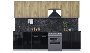 ГОТОВАЯ КУХНЯ ПЛАСТИК 2,9А (ДУБ ЭПОКСИД/ ЧЕРНЫЙ ГЛЯНЕЦ)