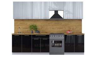 ГОТОВАЯ КУХНЯ ПЛАСТИК 2,9А (ТУМАННЫЙ ГЛЯНЕЦ/ ЧЕРНЫЙ ГЛЯНЕЦ)