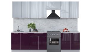 ГОТОВАЯ КУХНЯ ПЛАСТИК 2,9А (ТУМАННЫЙ ГЛЯНЕЦ/ СЛИВА ГЛЯНЕЦ)