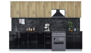 ГОТОВАЯ КУХНЯ ПЛАСТИК 3,1А (ДУБ ЭПОКСИД/ ЧЕРНЫЙ ГЛЯНЕЦ)
