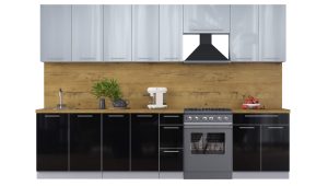 ГОТОВАЯ КУХНЯ ПЛАСТИК 3,1А (ТУМАННЫЙ ГЛЯНЕЦ/ ЧЕРНЫЙ ГЛЯНЕЦ)