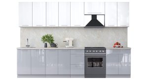 ГОТОВАЯ КУХНЯ ПЛАСТИК 3,2А (БЕЛЫЙ ГЛЯНЕЦ/ ТУМАННЫЙ ГЛЯНЕЦ)