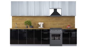 ГОТОВАЯ КУХНЯ ПЛАСТИК 3,2А (ТУМАННЫЙ ГЛЯНЕЦ/ ЧЕРНЫЙ ГЛЯНЕЦ)