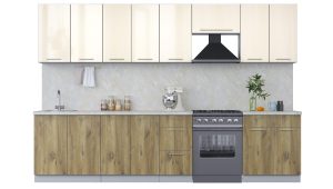 ГОТОВАЯ КУХНЯ ПЛАСТИК 3,2А (ВАНИЛЬ ГЛЯНЕЦ/ ДУБ ЭПОКСИД)