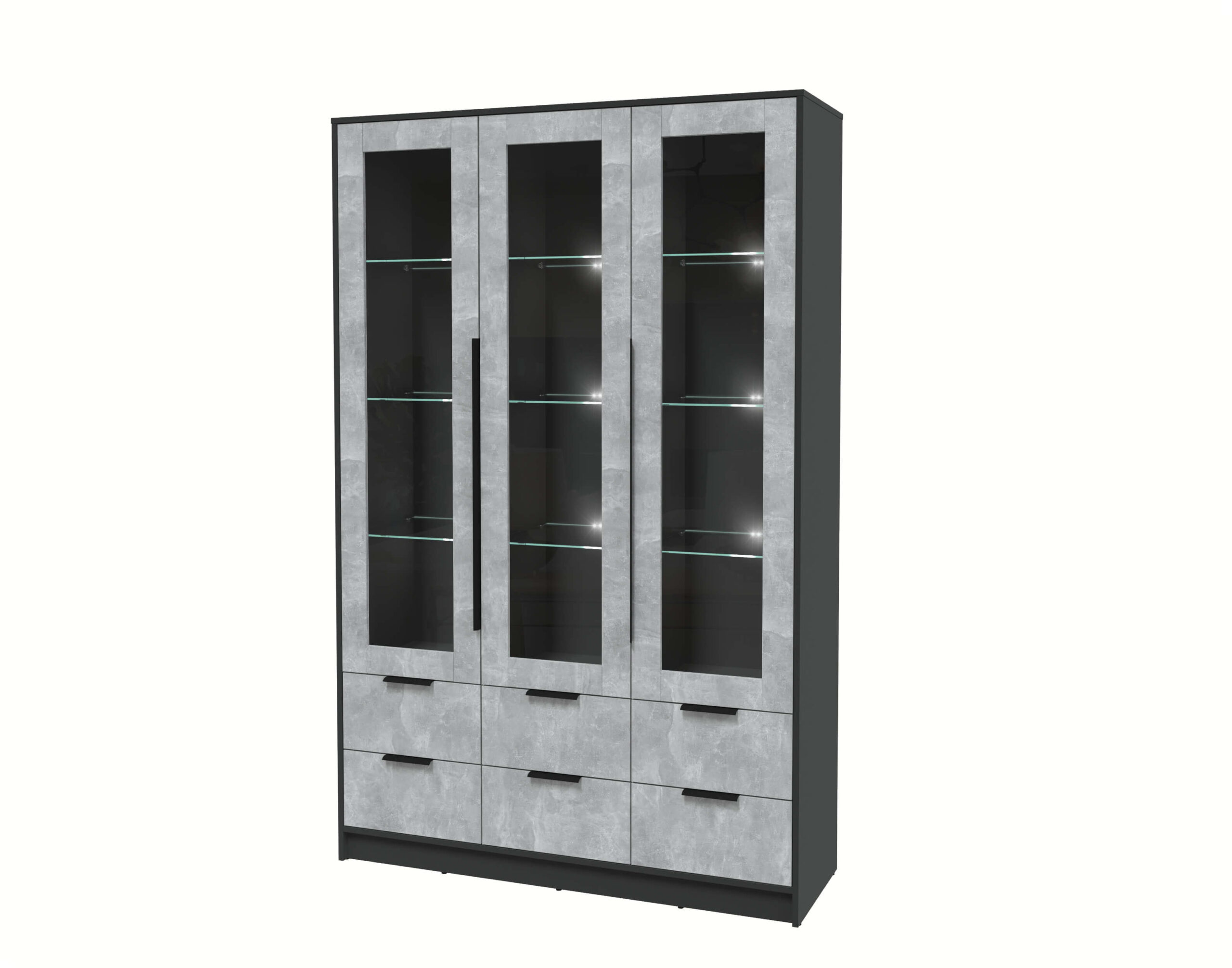 ШКАФ С ВИТРИНОЙ КТ-ШВ3 С ПОДСВЕТКОЙ (АНТРАЦИТ ЛДСП/ БЕТОН ЛДСП) Ш1360 В2128 Г451 — изображение 3