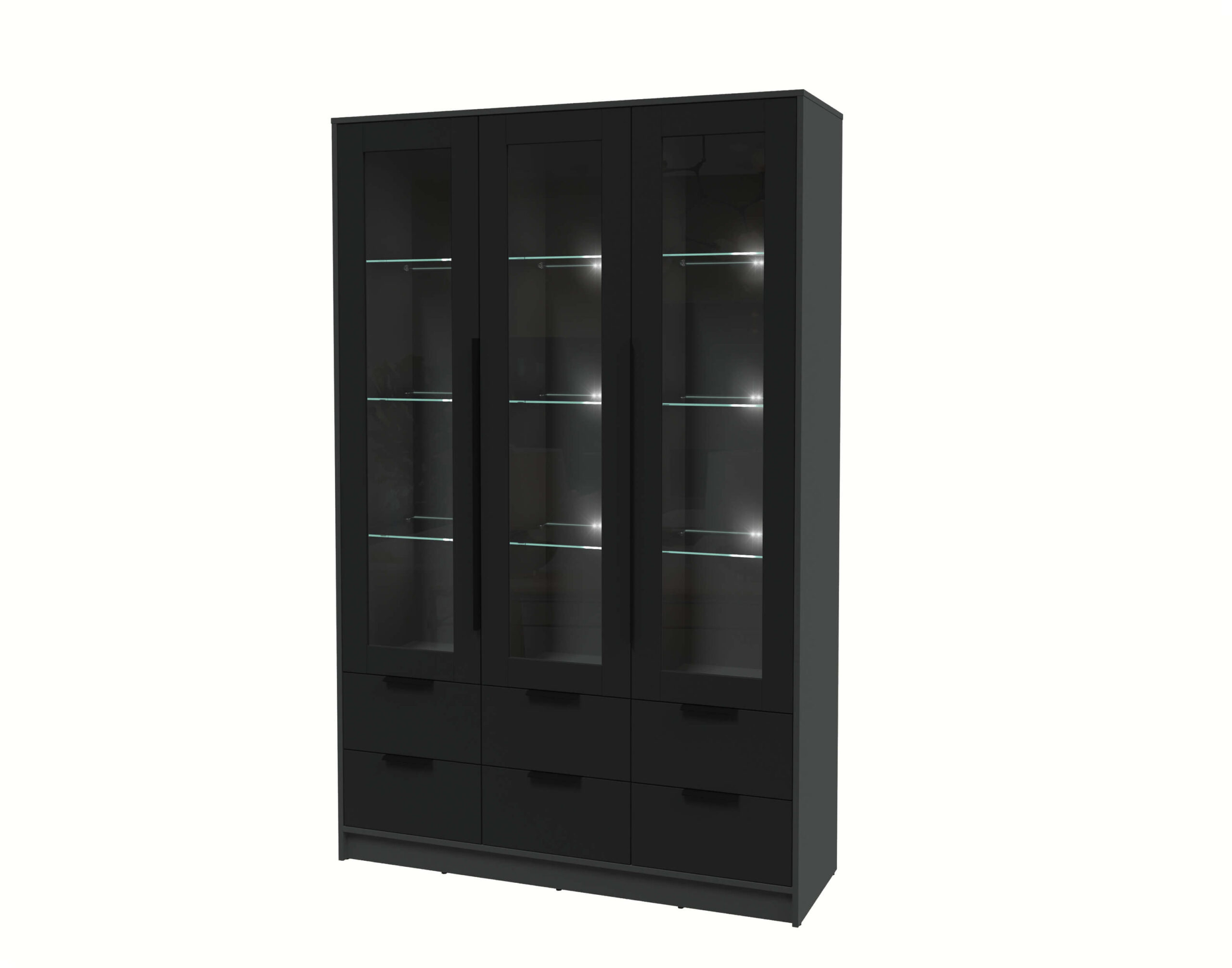 ШКАФ С ВИТРИНОЙ КТ-ШВ3 С ПОДСВЕТКОЙ (АНТРАЦИТ ЛДСП/ ЧЕРНЫЙ ЛДСП) Ш1360 В2128 Г451 — изображение 3
