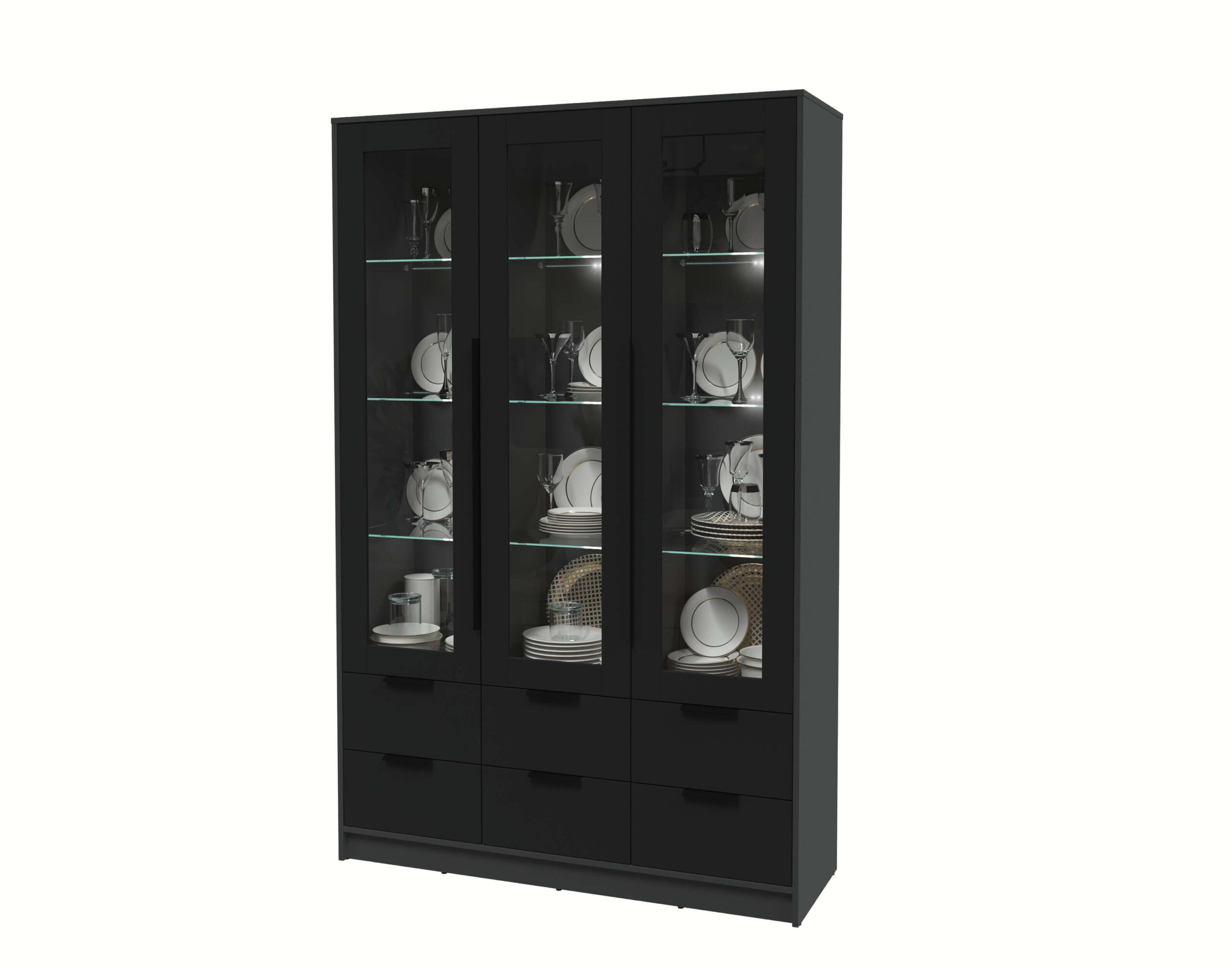 ШКАФ С ВИТРИНОЙ КТ-ШВ3 С ПОДСВЕТКОЙ (АНТРАЦИТ ЛДСП/ ЧЕРНЫЙ ЛДСП) Ш1360 В2128 Г451 — изображение 2