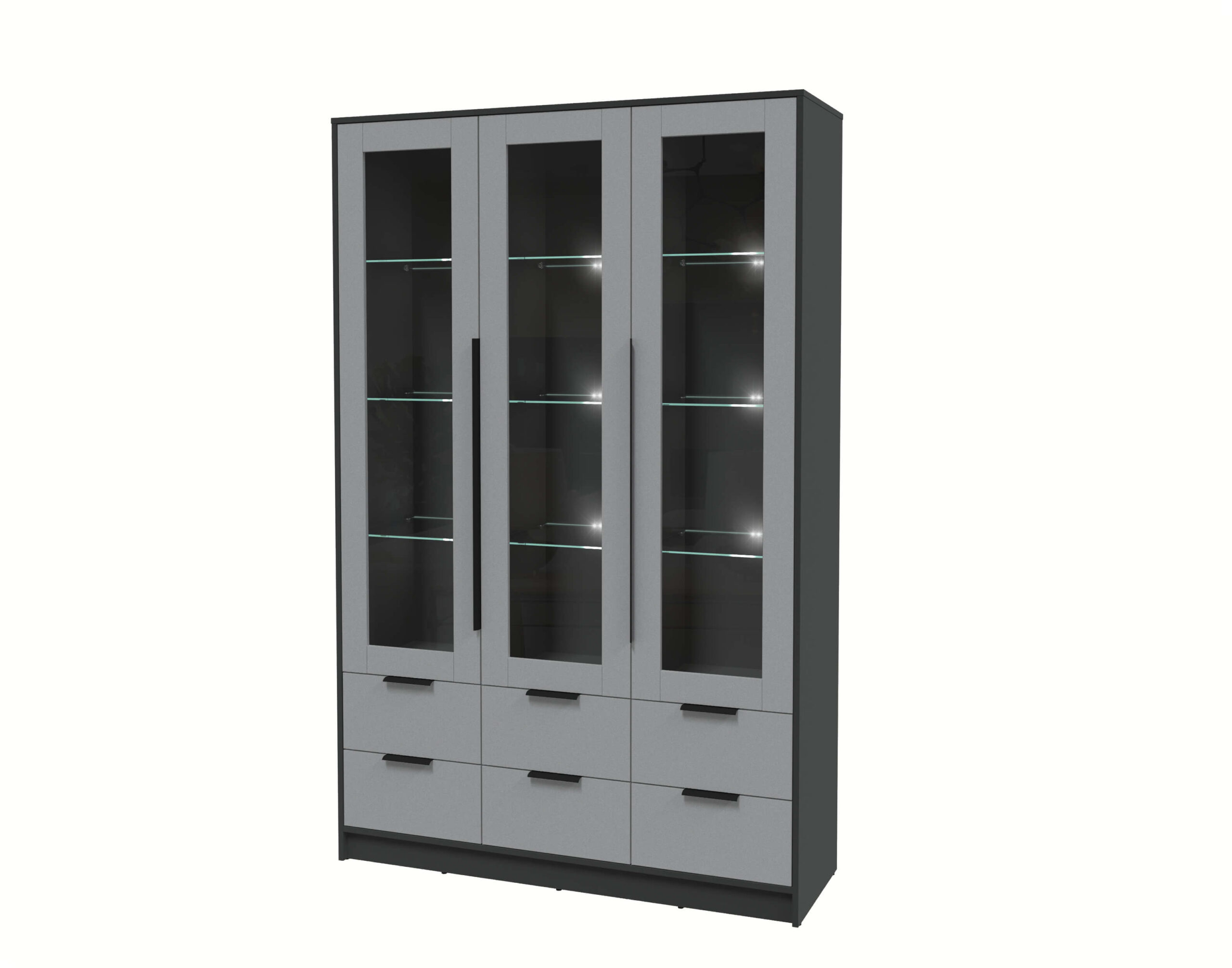 ШКАФ С ВИТРИНОЙ КТ-ШВ3 С ПОДСВЕТКОЙ (АНТРАЦИТ ЛДСП/ СЕРЕБРО ЛДСП) Ш1360 В2128 Г451 — изображение 3