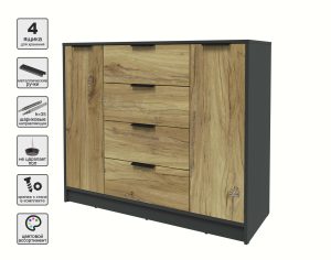 ТУМБА КТ-Т120 (АНТРАЦИТ ЛДСП/ ДУБ НОКС ЛДСП) Ш1200 В1020 Г451