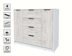 ТУМБА КТ-Т120 (БЕЛЫЙ ЛДСП/ ДУБ БЕЛЫЙ ЛДСП) Ш1200 В1020 Г451