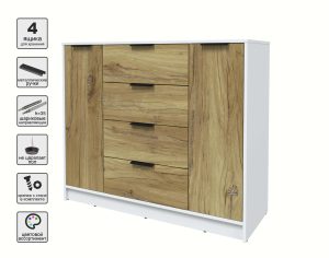 ТУМБА КТ-Т120 (БЕЛЫЙ ЛДСП/ ДУБ НОКС ЛДСП) Ш1200 В1020 Г451