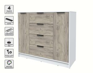 ТУМБА КТ-Т120 (БЕЛЫЙ ЛДСП/ ДУБ СЕРЫЙ ЛДСП) Ш1200 В1020 Г451