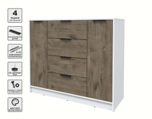 ТУМБА КТ-Т120 (БЕЛЫЙ ЛДСП/ ДУБ ВЕЛЛИНГТОН ЛДСП) Ш1200 В1020 Г451