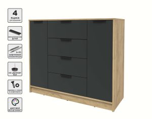 ТУМБА КТ-Т120 (ДУБ ЗОЛОТОЙ ЛДСП/ АНТРАЦИТ ЛДСП) Ш1200 В1020 Г451