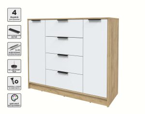 ТУМБА КТ-Т120 (ДУБ ЗОЛОТОЙ ЛДСП/ БЕЛЫЙ ПЛАТИНУМ ЛДСП) Ш1200 В1020 Г451