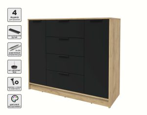 ТУМБА КТ-Т120 (ДУБ ЗОЛОТОЙ ЛДСП/ ЧЕРНЫЙ ЛДСП) Ш1200 В1020 Г451