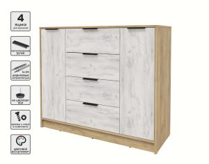 ТУМБА КТ-Т120 (ДУБ ЗОЛОТОЙ ЛДСП/ ДУБ БЕЛЫЙ ЛДСП) Ш1200 В1020 Г451