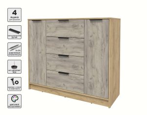 ТУМБА КТ-Т120 (ДУБ ЗОЛОТОЙ ЛДСП/ ДУБ СЕРЫЙ ЛДСП) Ш1200 В1020 Г451