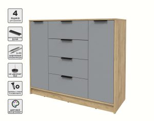 ТУМБА КТ-Т120 (ДУБ ЗОЛОТОЙ ЛДСП/ СЕРЕБРО ЛДСП) Ш1200 В1020 Г451