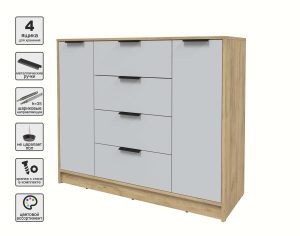 ТУМБА КТ-Т120 (ДУБ ЗОЛОТОЙ ЛДСП/ СЕРЫЙ ЛДСП) Ш1200 В1020 Г451