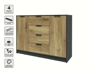 ТУМБА КТ-Т140 (АНТРАЦИТ ЛДСП/ ДУБ НОКС ЛДСП) Ш1400 В1020 Г451