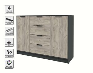 ТУМБА КТ-Т140 (АНТРАЦИТ ЛДСП/ ДУБ СЕРЫЙ ЛДСП) Ш1400 В1020 Г451