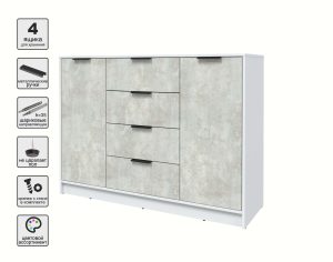 ТУМБА КТ-Т140 (БЕЛЫЙ ЛДСП/ БЕТОН ЛАЙТ ЛДСП) Ш1400 В1020 Г451