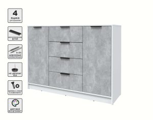 ТУМБА КТ-Т140 (БЕЛЫЙ ЛДСП/ БЕТОН ЛДСП) Ш1400 В1020 Г451