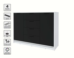 ТУМБА КТ-Т140 (БЕЛЫЙ ЛДСП/ ЧЕРНЫЙ ЛДСП) Ш1400 В1020 Г451