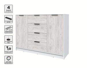 ТУМБА КТ-Т140 (БЕЛЫЙ ЛДСП/ ДУБ БЕЛЫЙ ЛДСП) Ш1400 В1020 Г451