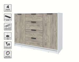 ТУМБА КТ-Т140 (БЕЛЫЙ ЛДСП/ ДУБ СЕРЫЙ ЛДСП) Ш1400 В1020 Г451