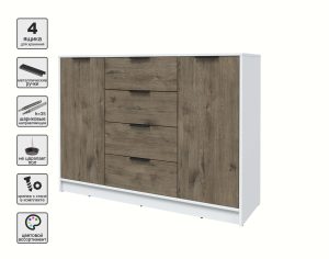 ТУМБА КТ-Т140 (БЕЛЫЙ ЛДСП/ ДУБ ВЕЛЛИНГТОН ЛДСП) Ш1400 В1020 Г451