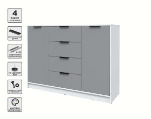 ТУМБА КТ-Т140 (БЕЛЫЙ ЛДСП/ СЕРЕБРО ЛДСП) Ш1400 В1020 Г451