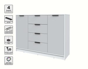 ТУМБА КТ-Т140 (БЕЛЫЙ ЛДСП/ СЕРЫЙ ЛДСП) Ш1400 В1020 Г451