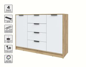 ТУМБА КТ-Т140 (ДУБ ЗОЛОТОЙ ЛДСП/ БЕЛЫЙ ПЛАТИНУМ ЛДСП) Ш1400 В1020 Г451