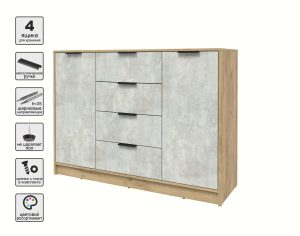 ТУМБА КТ-Т140 (ДУБ ЗОЛОТОЙ ЛДСП/ БЕТОН ЛАЙТ ЛДСП) Ш1400 В1020 Г451